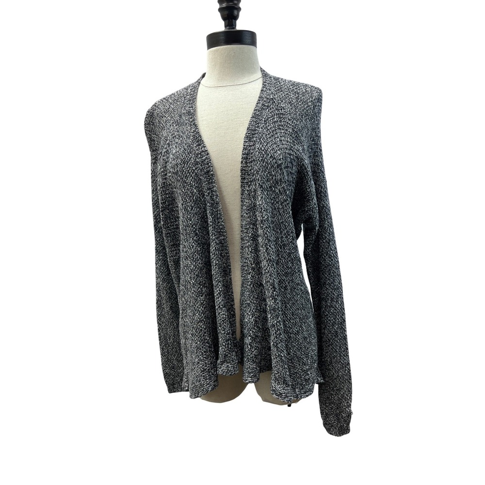Eileen Fisher Cardigan Women‎ L Black White Excellent Organic Linen Marled Knit